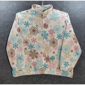 VTG Alfred Dunner Womens Full Zip Fleece Jacket 2X Snowflake Print Sequin Bead